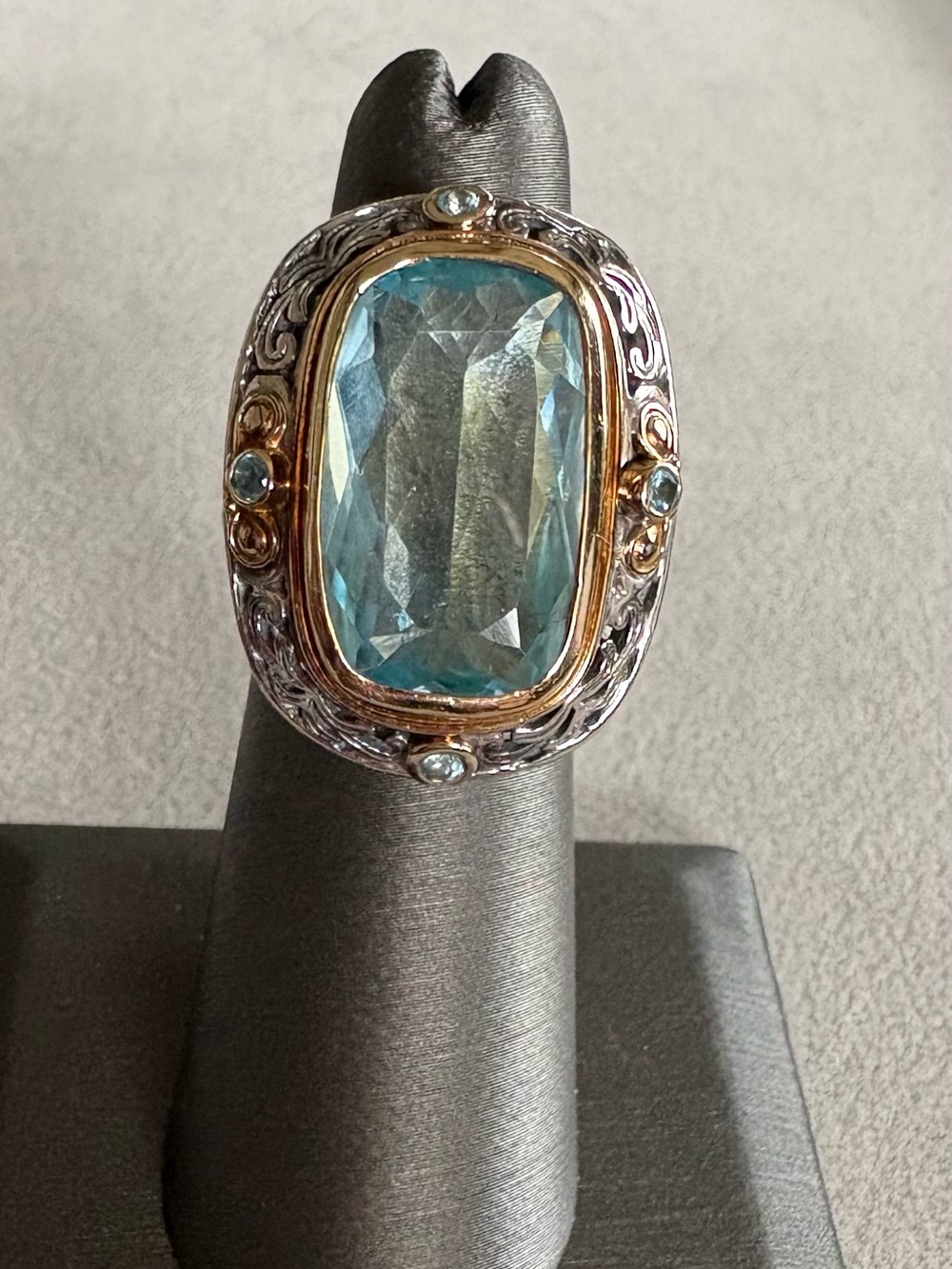 Konstantino Blue Topaz Sterling Silver 18K Gold Cocktail Ring - - Picture 3 of 12